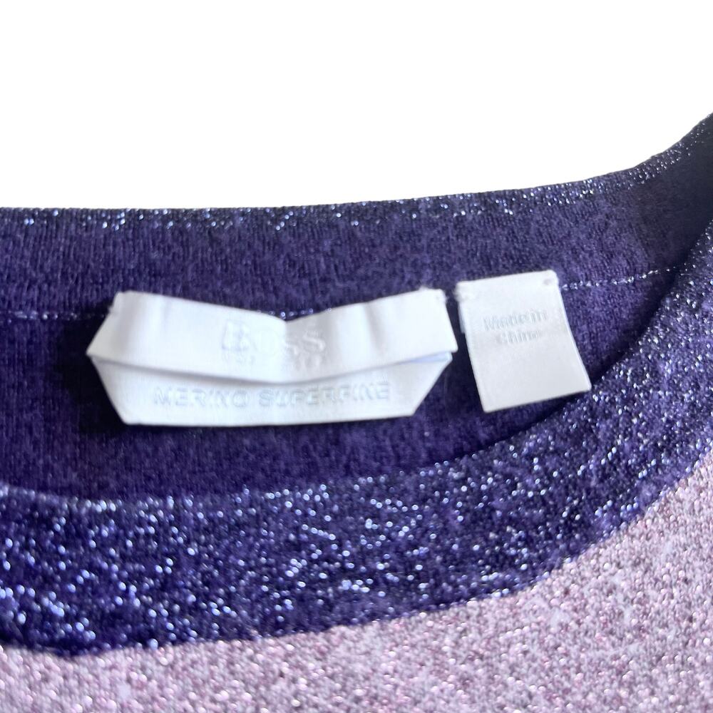 HUGO BOSS Colorblock Top Sweater Pink Purple Black Metallic Wool Blend Large - Picture 6 of 9